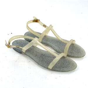 Stuart Weitzman Sparkle Jelly Sandals 8 White Clear Silver Wedding Travel Resort
